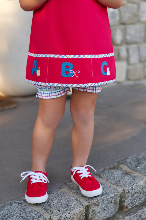 Jillian Jumper Set - Richmond Red with Kindness Wins Windowpane &amp; ABC Applique