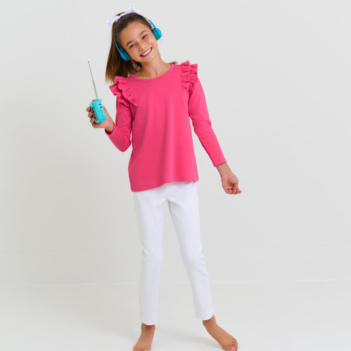 Long Sleeve Ruehling Ruffle Top - Palm Springs Punch