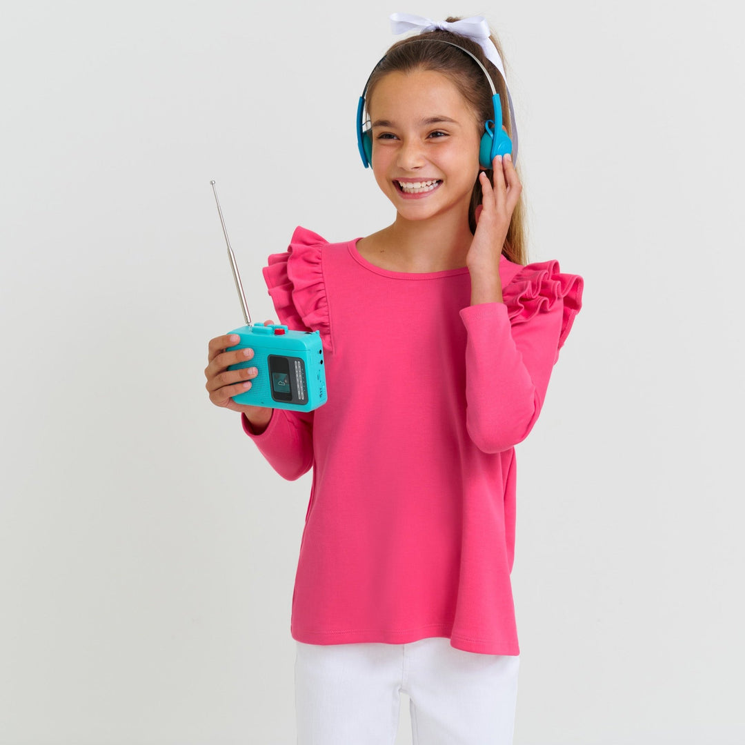 Long Sleeve Ruehling Ruffle Top - Palm Springs Punch