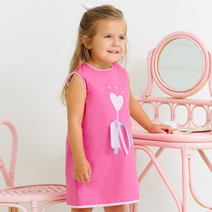 Annie Apron Dress - Romany Rose with Palm Beach Pink &amp; Heart Wand Applique