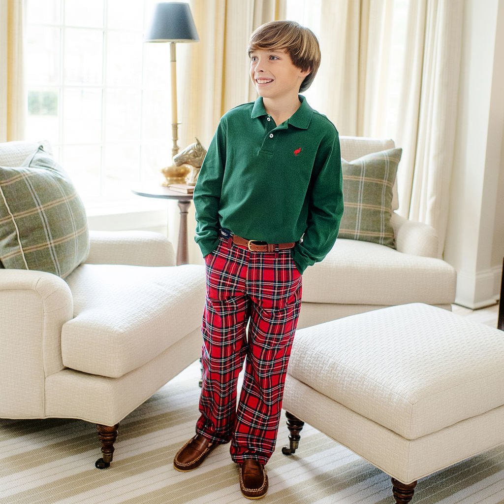 Long Sleeve Prim &amp; Proper Polo &amp; Onesie Grier Green with Richmond Red Stork