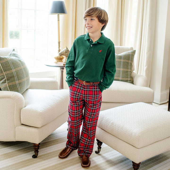 Long Sleeve Prim &amp; Proper Polo &amp; Onesie Grier Green with Richmond Red Stork
