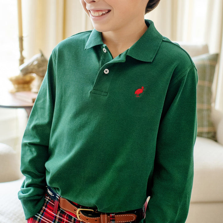 Long Sleeve Prim &amp; Proper Polo &amp; Onesie Grier Green with Richmond Red Stork
