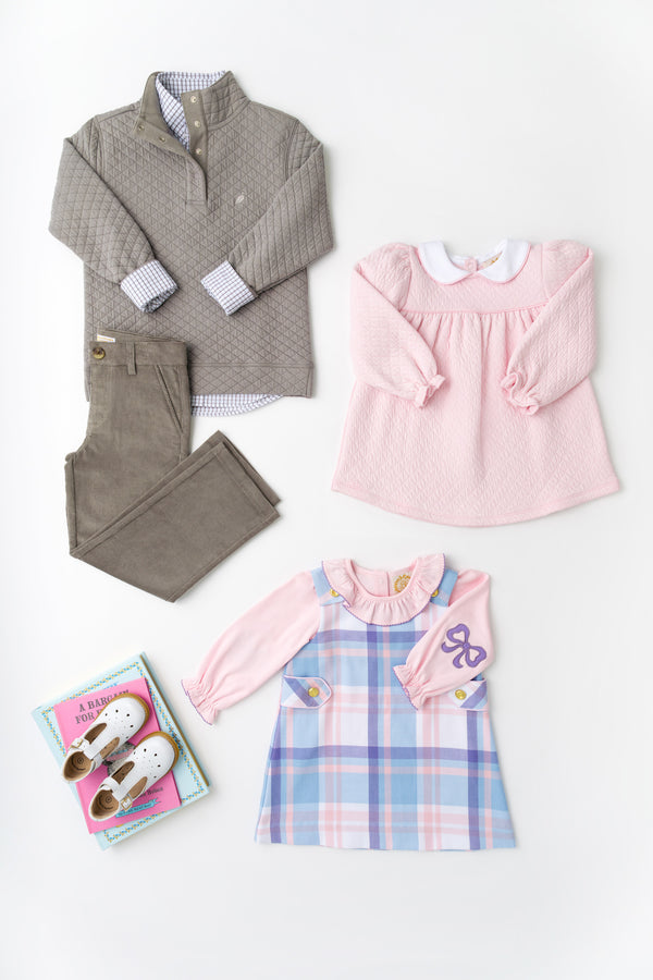 Janie Jumper Peach Blossom Plaid with Palm Beach Pink
