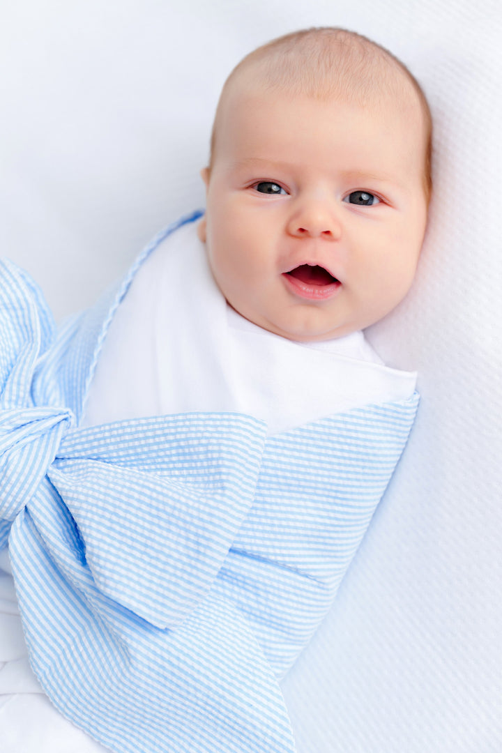 Bow Swaddle - Breakers Blue Seersucker