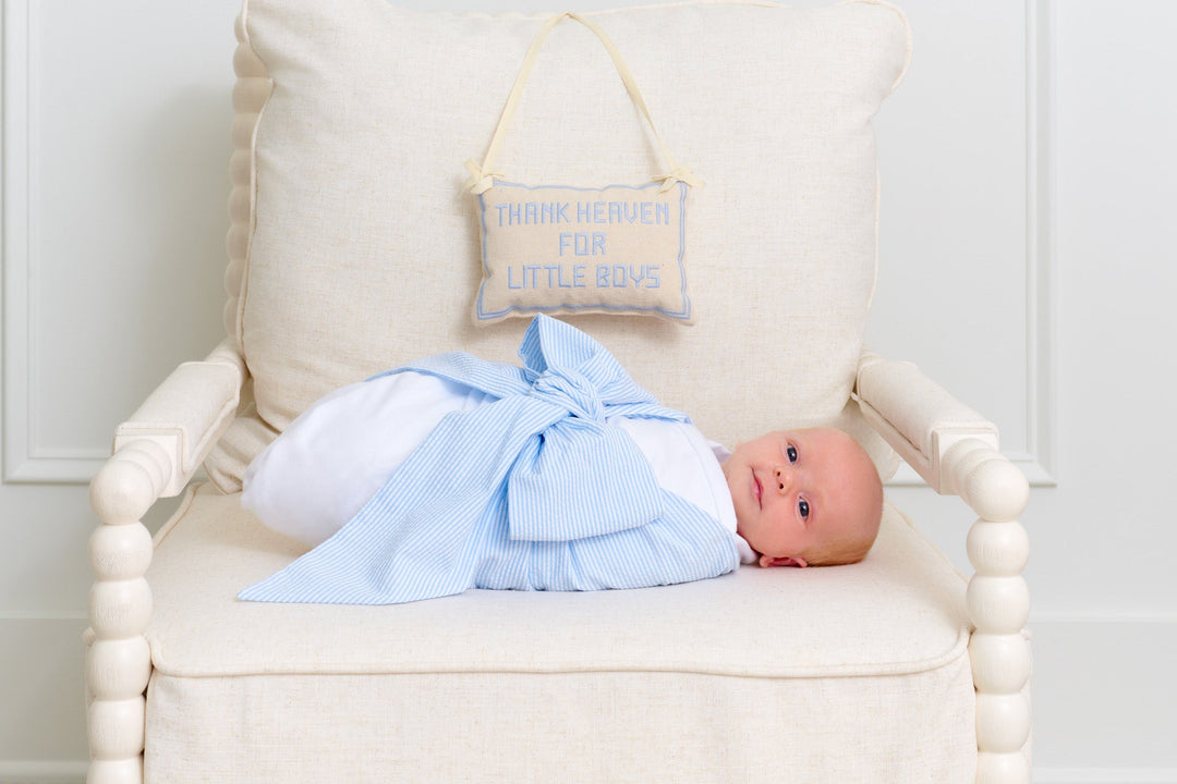 Bow Swaddle - Breakers Blue Seersucker