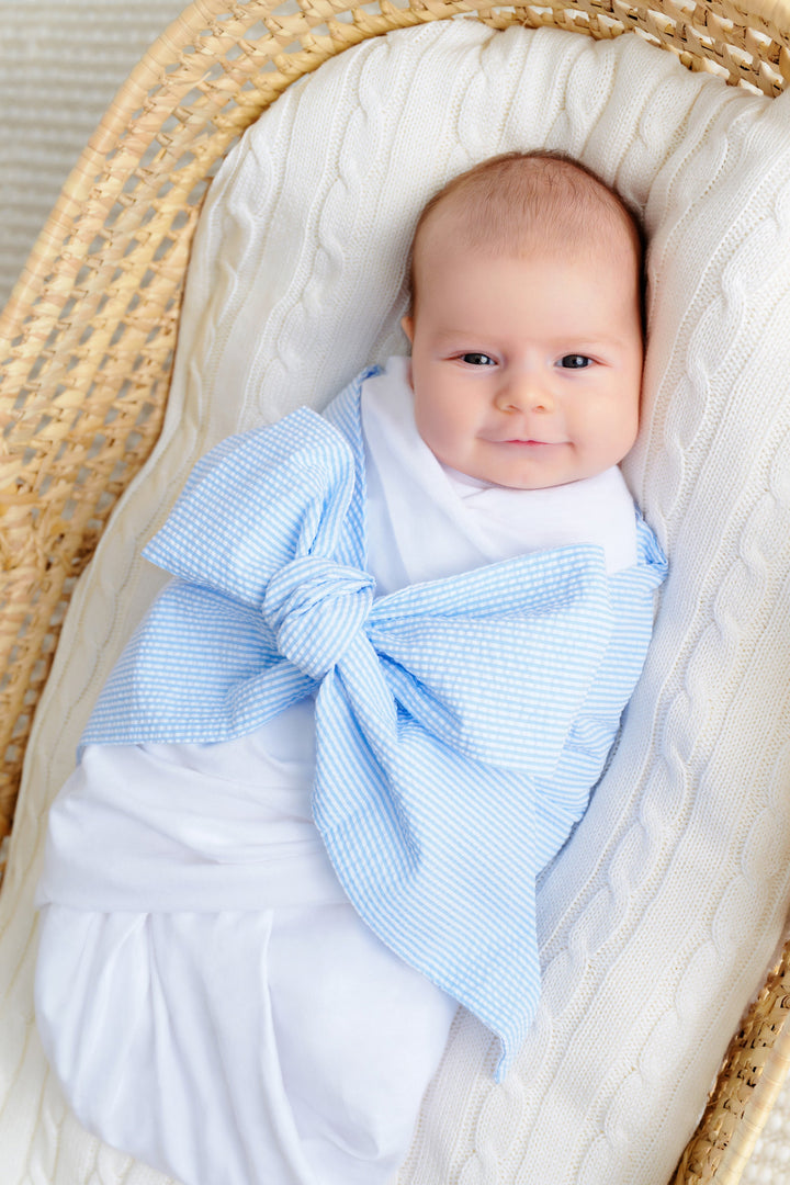 Bow Swaddle - Breakers Blue Seersucker