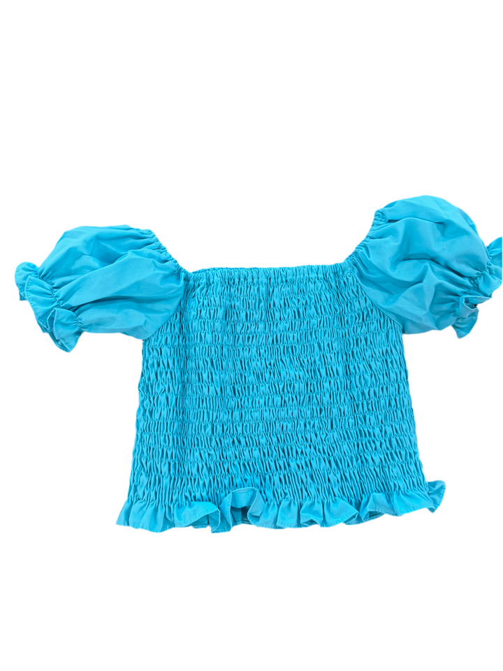 Smocked Woven Top BE, Turquoise