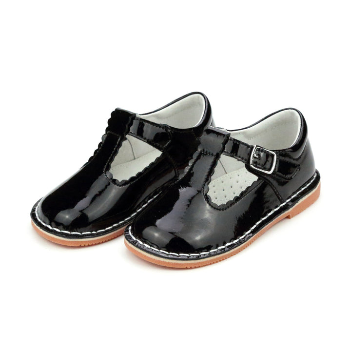 Selina Scalloped T-Strap Mary Jane - Patent Black