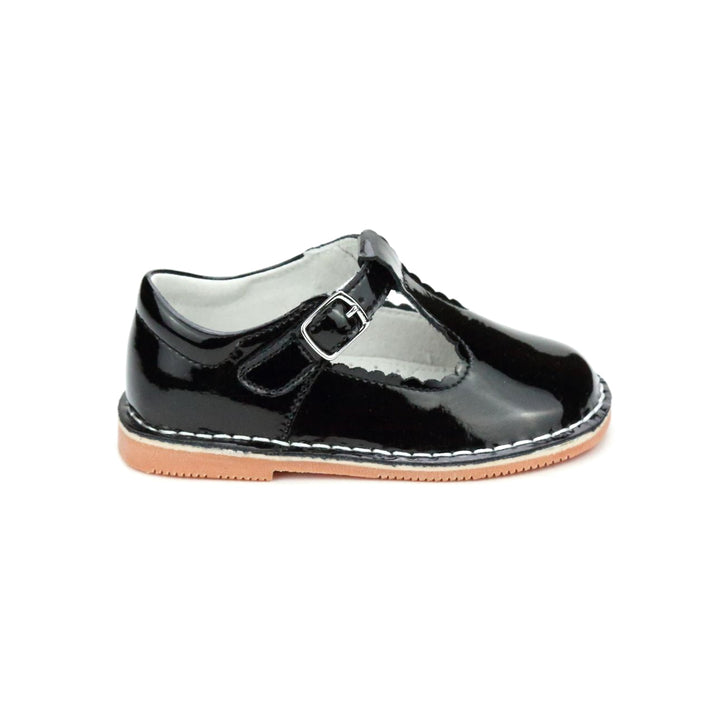 Selina Scalloped T-Strap Mary Jane - Patent Black