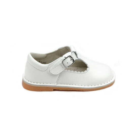 Selina Scalloped T-Strap MJ Patent White