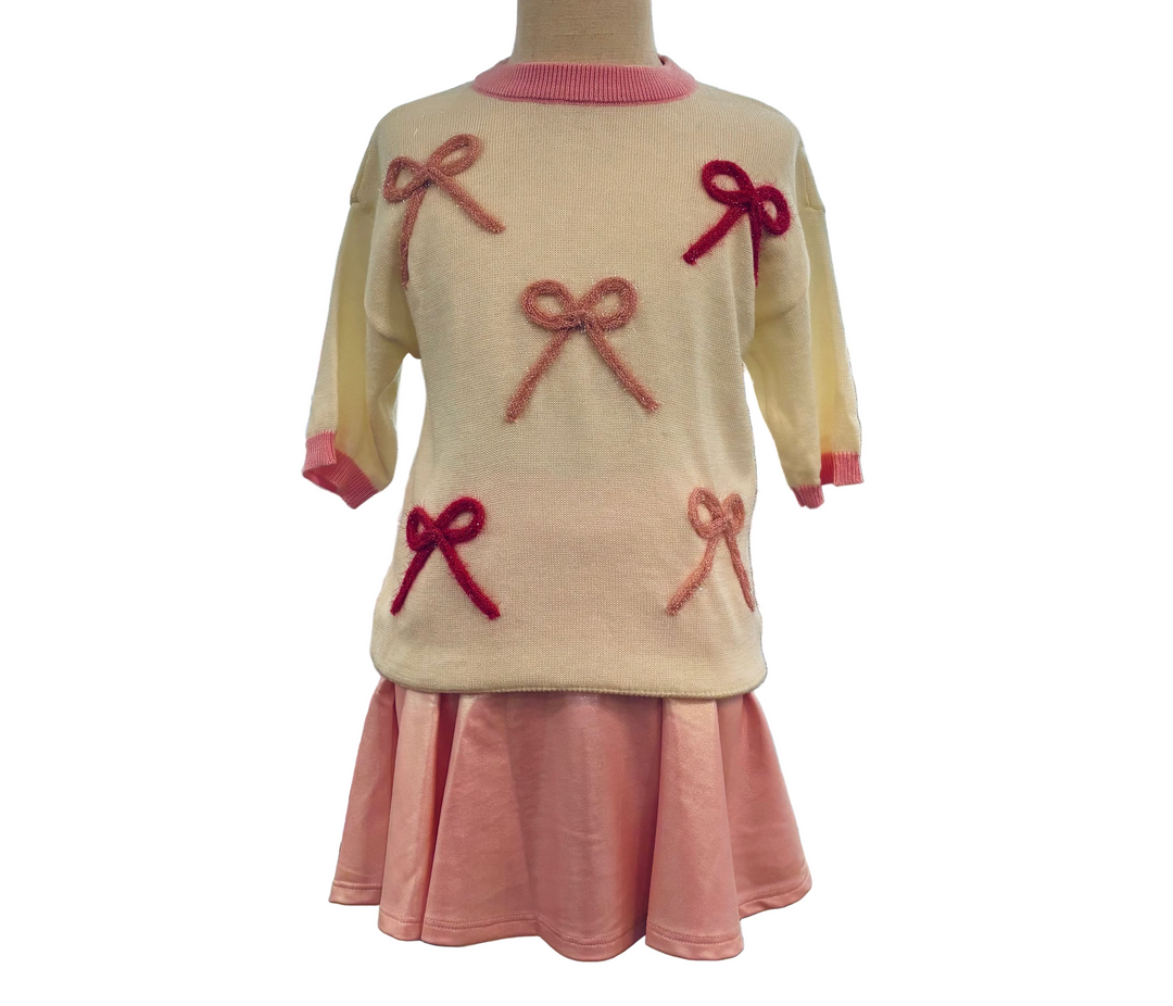 Iris Cream Sweater - Pink Bow