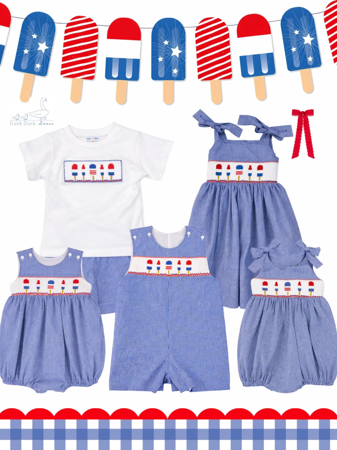 Ted Patriotic Popsicles Smocked Boy Bubble