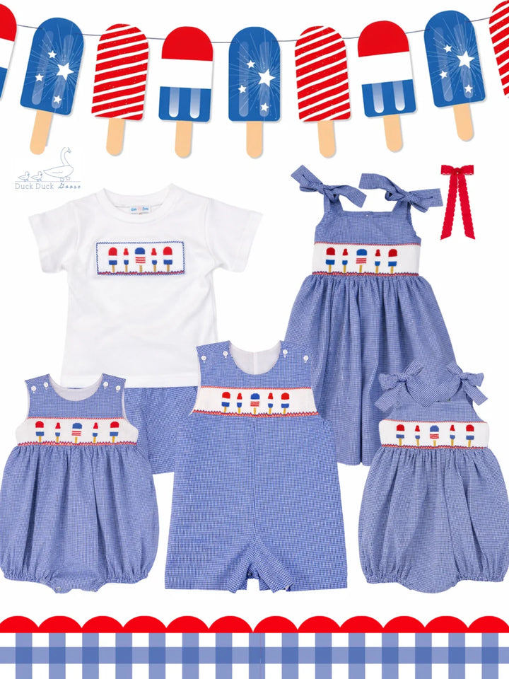 Ted Patriotic Popsicles Smocked Boy Bubble