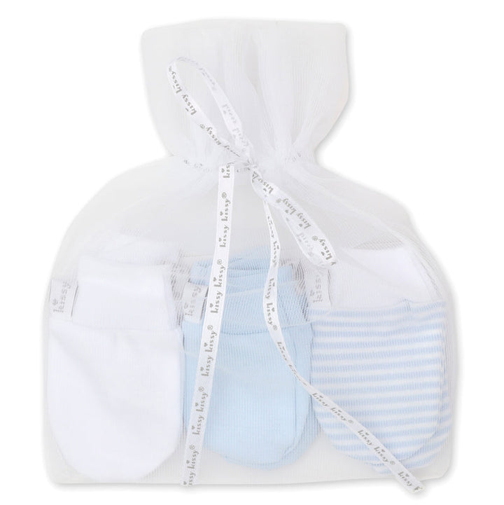 Blue Stripe 3 Pack Mitts Set w/ Tulle Bag