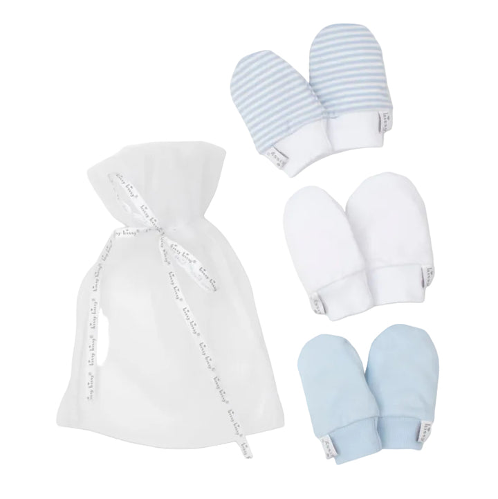 Blue Stripe 3 Pack Mitts Set w/ Tulle Bag