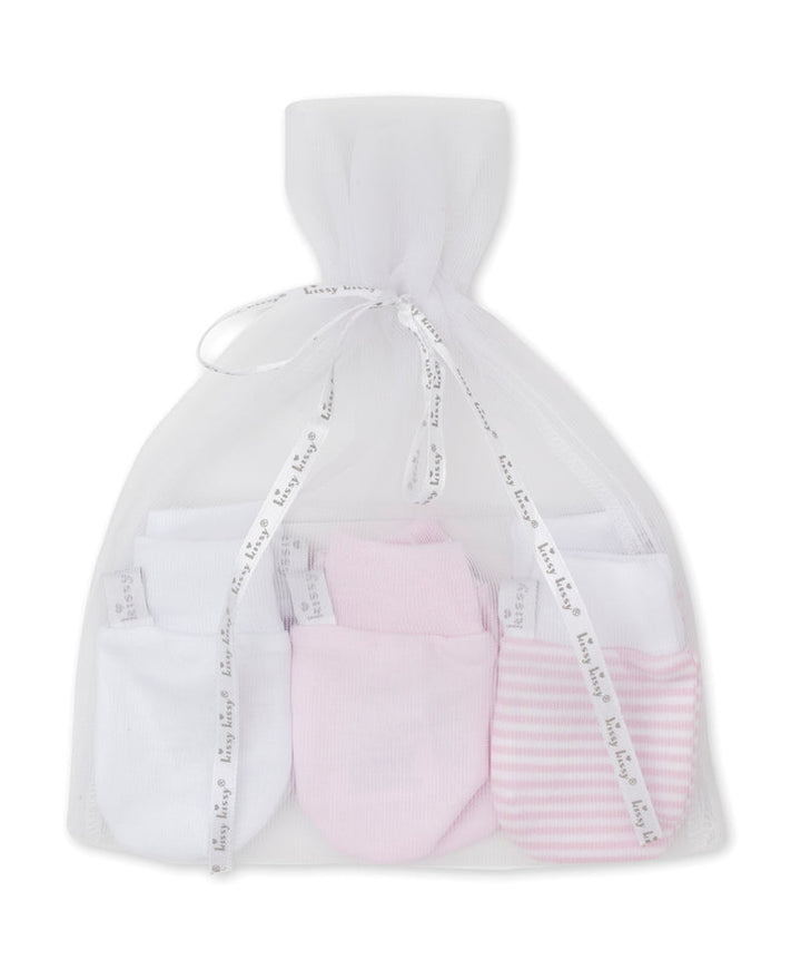 Pink Stripe 3 Pack Mitts Set w/ Tulle Bag