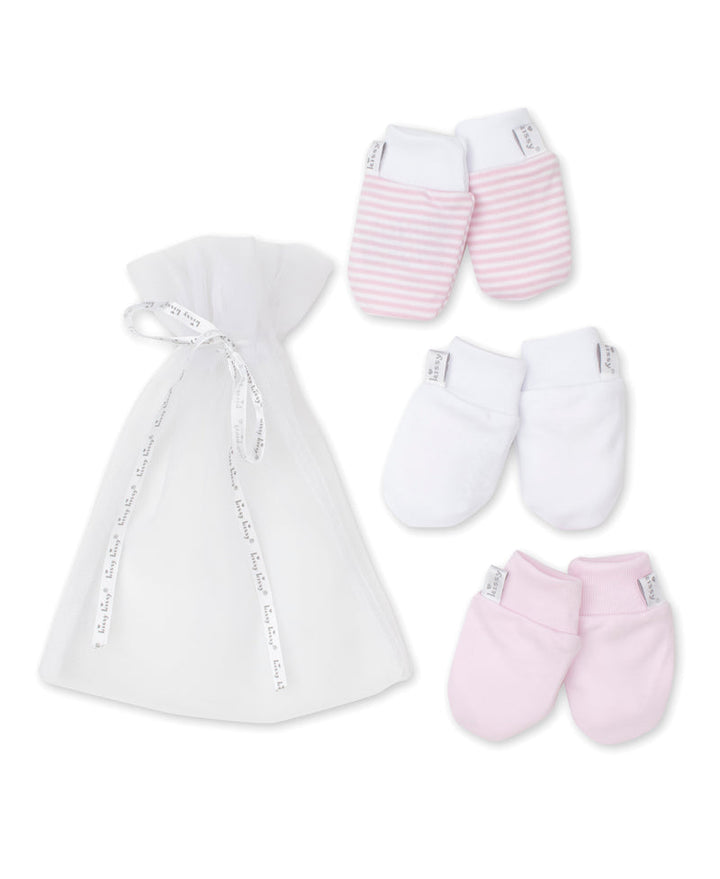 Pink Stripe 3 Pack Mitts Set w/ Tulle Bag