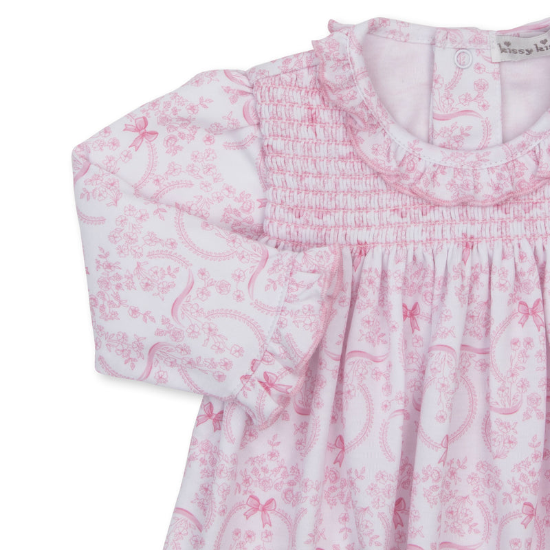Delicate Blooming Bows Pink Footed Dress Set