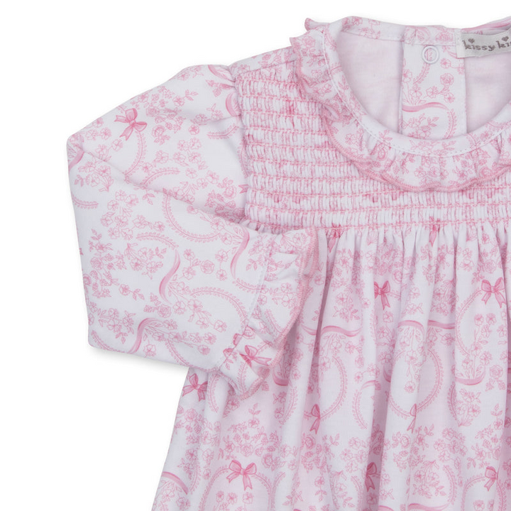 Delicate Blooming Bows Pink Footed Dress Set