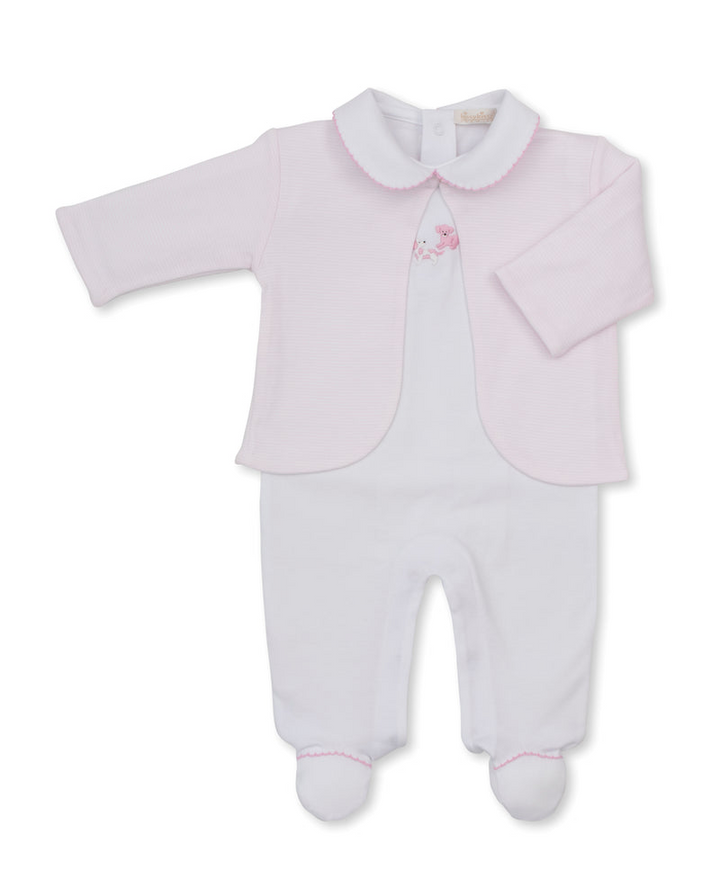 Premier Puppy Paws Pink Stripe Hand Embroidered Footie &amp; Jacket Set