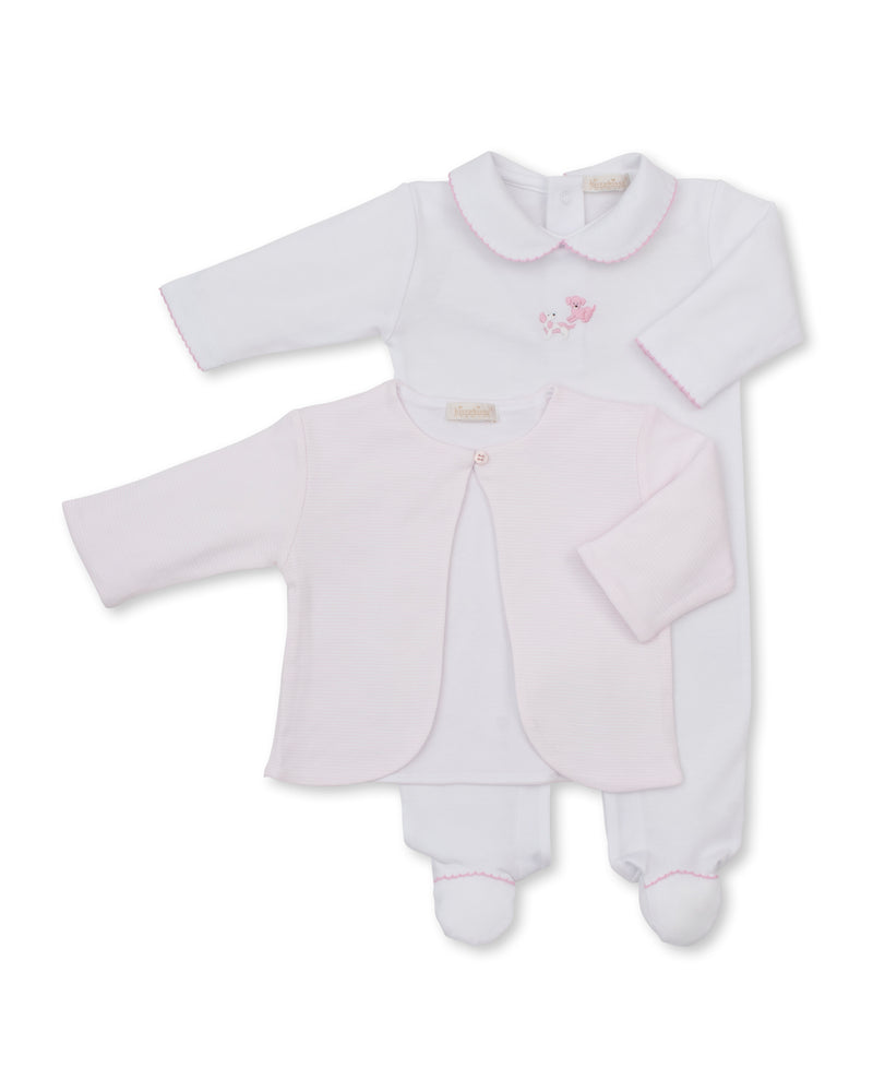 Premier Puppy Paws Pink Stripe Hand Embroidered Footie &amp; Jacket Set