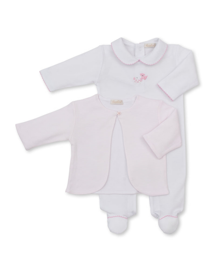 Premier Puppy Paws Pink Stripe Hand Embroidered Footie &amp; Jacket Set