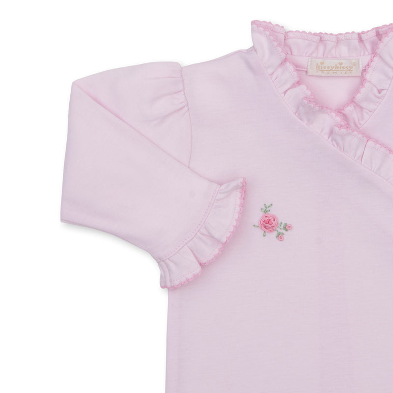 SCE Cottage Roses Pink Hand Embroidered Footie