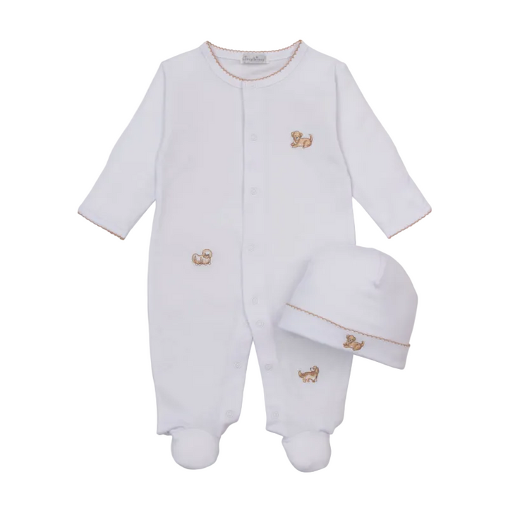 Puppy Paws White/Brown Footie &amp; Hat Set