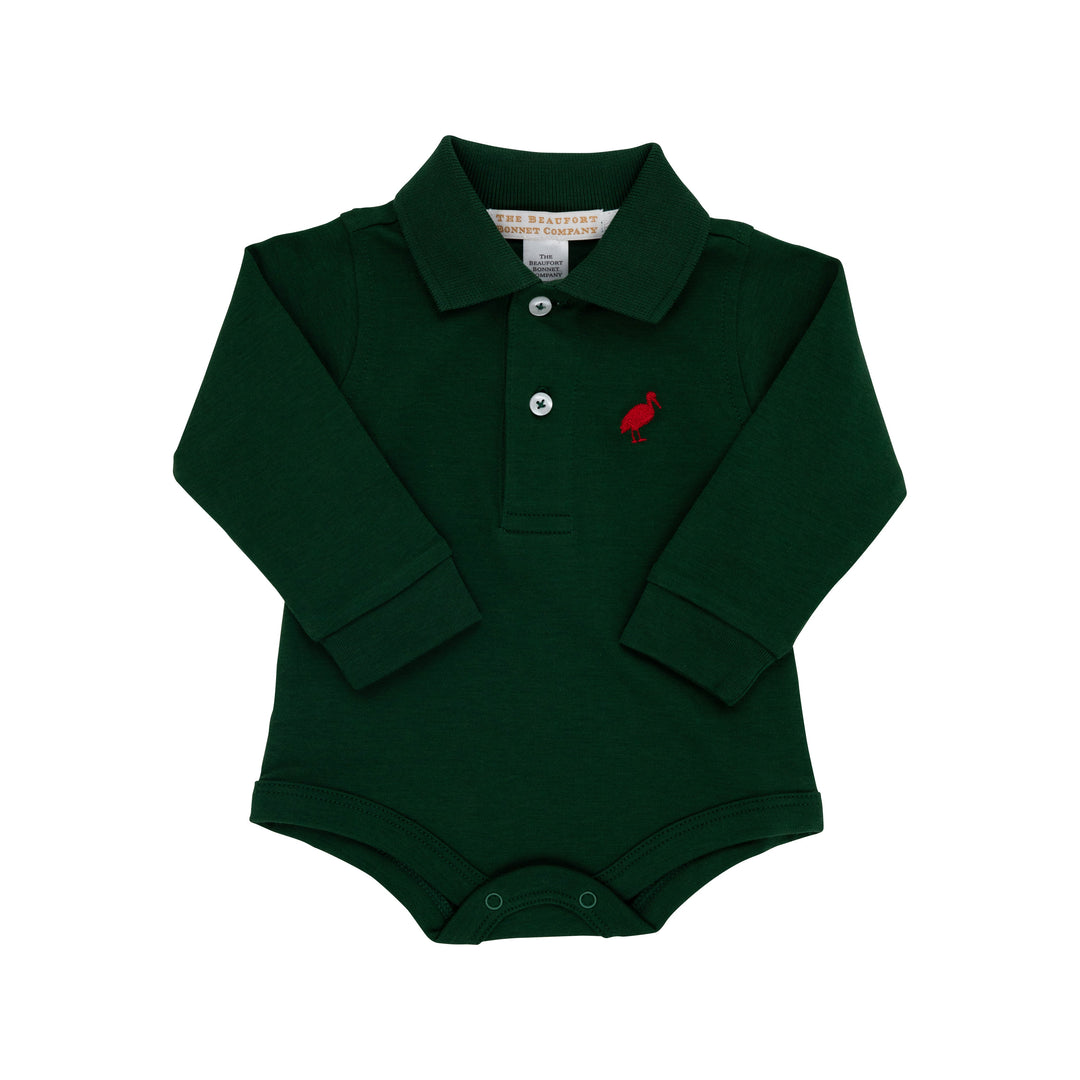 Long Sleeve Prim &amp; Proper Polo &amp; Onesie Grier Green with Richmond Red Stork