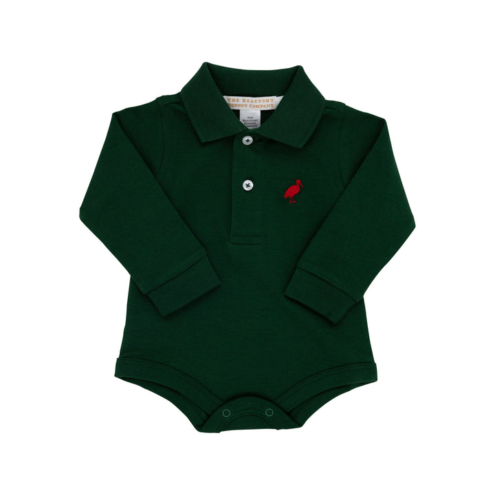 Long Sleeve Prim &amp; Proper Polo &amp; Onesie Grier Green with Richmond Red Stork