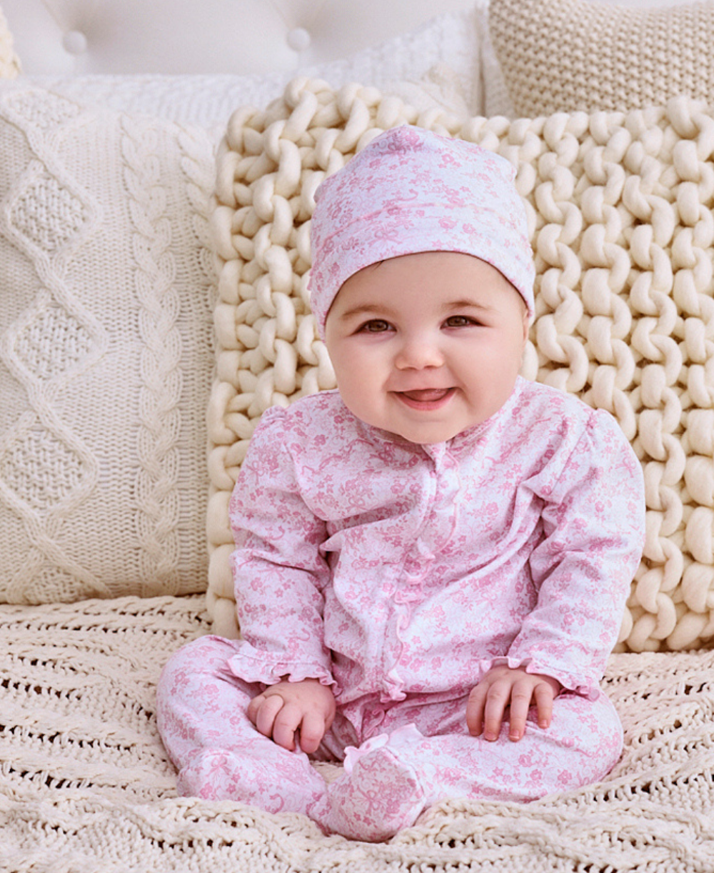 Old English Roses Pink Zip Footie