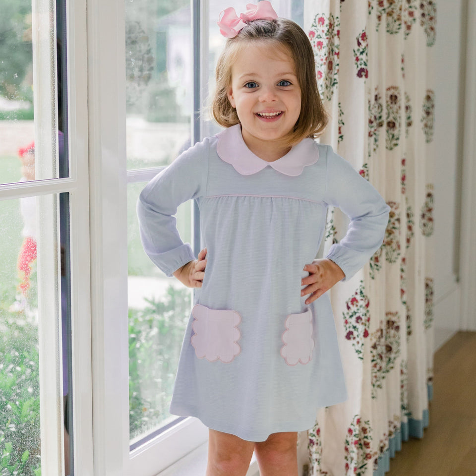 Long Sleeve Scallop Pocket Dress