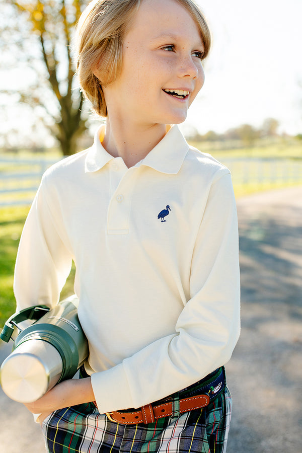 Long Sleeve Prim &amp; Proper Polo &amp; Onesie Palmetto Pearl with Nantucket Navy Stork