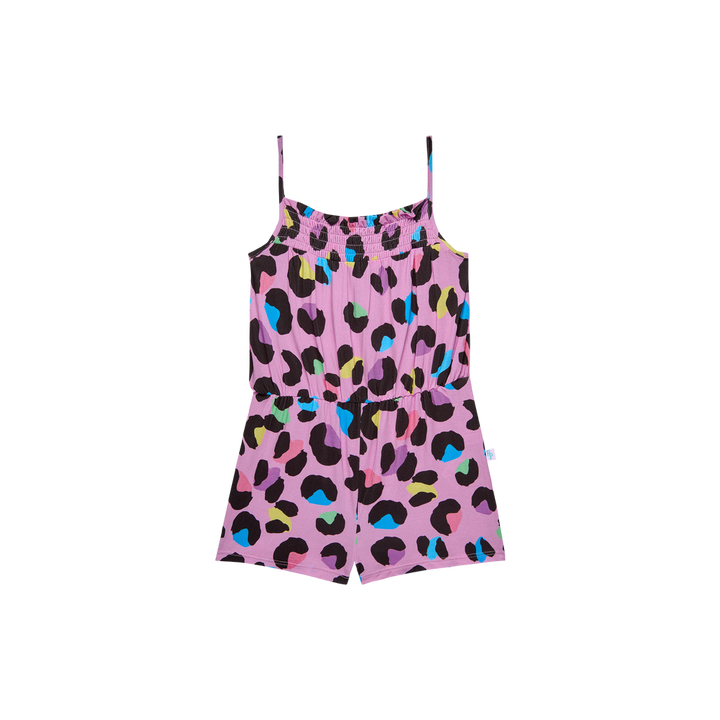 Electric Leopard - Smocked Spaghetti Short Jumpsuit W Snaps