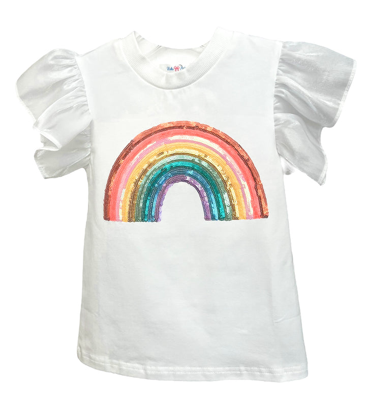 Lulu Rainbow Sequin Flutter Sleeve White
