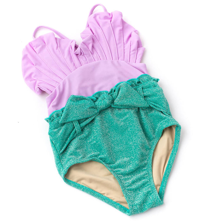 Lilac Shimmer Mermaid Water Appearing Girls One Piece Swimsuit