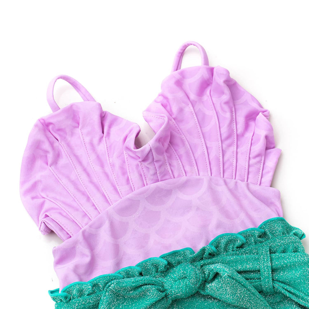 Lilac Shimmer Mermaid Water Appearing Girls One Piece Swimsuit