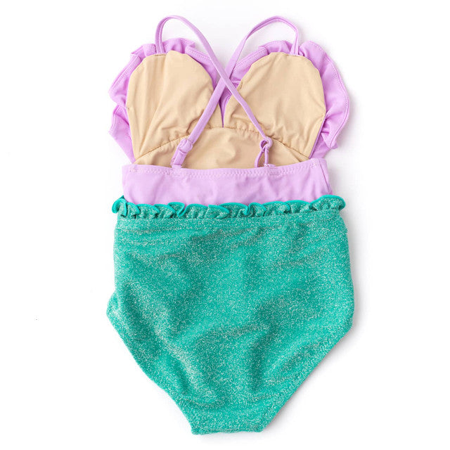 Lilac Shimmer Mermaid Water Appearing Girls One Piece Swimsuit