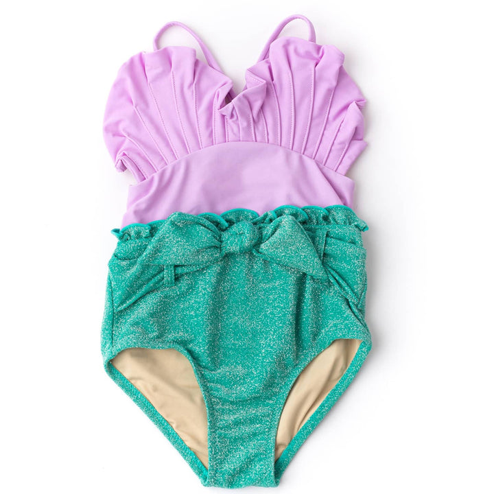 Lilac Shimmer Mermaid Water Appearing Girls One Piece Swimsuit