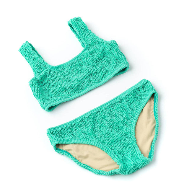 Green Girls Crinkle Textured Bikini