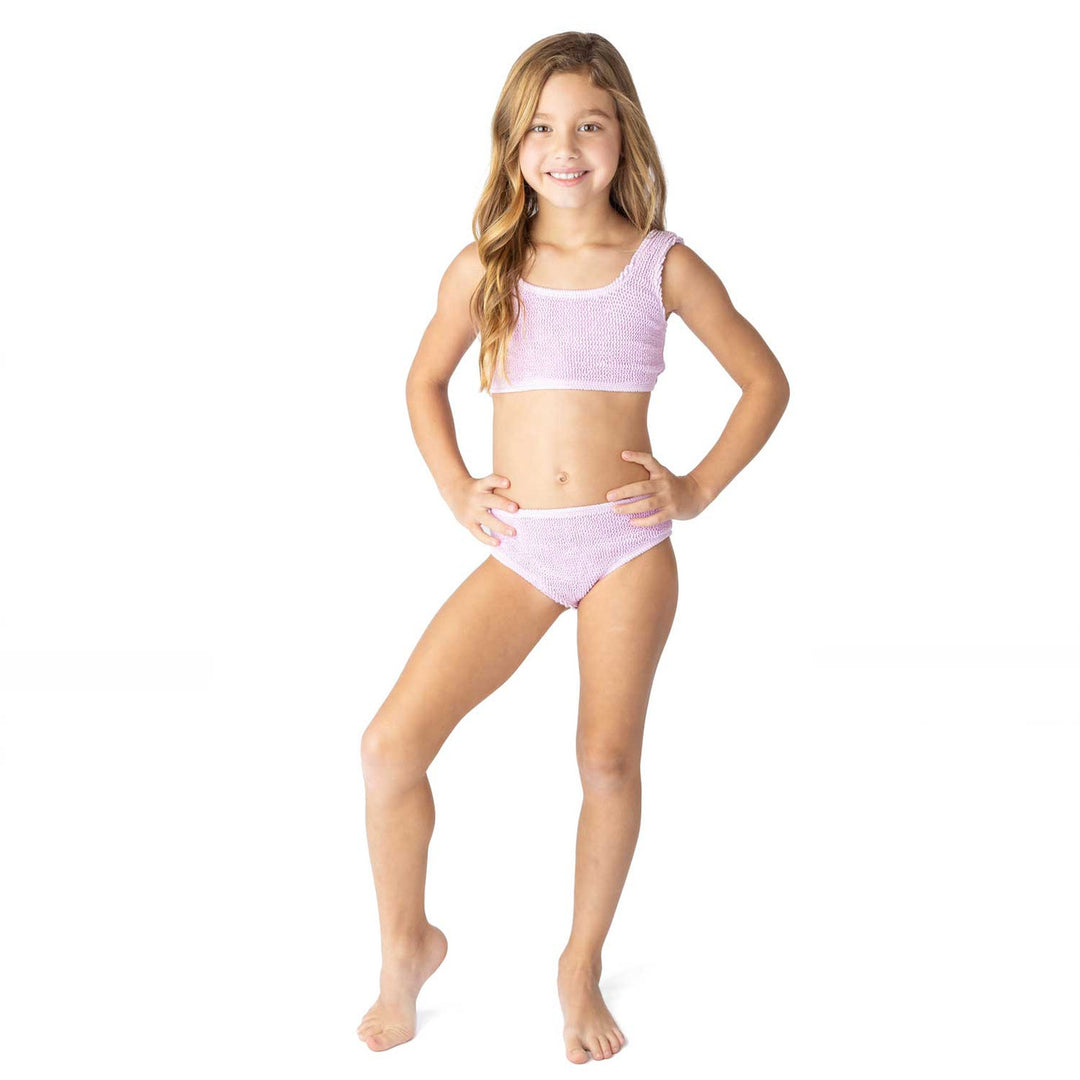 Lavender Crinkle Girls Two Piece Swimsuit