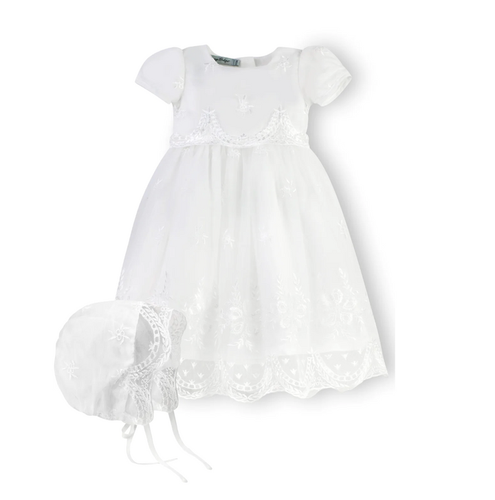 White Princess Lace Gown &amp; Bonnet