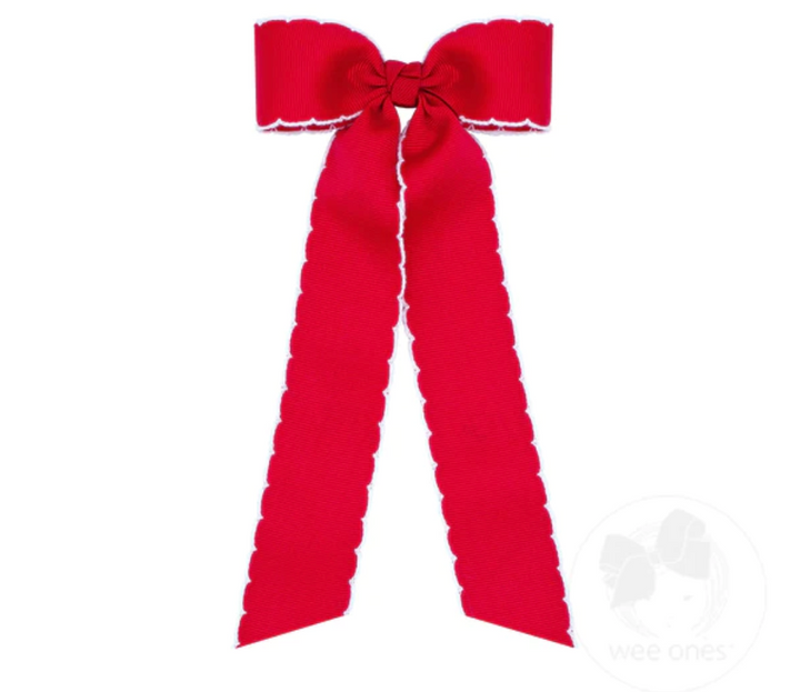 Medium Grosgrain Moonstitch Hair Bowtie with Knot Wrap and Streamer Tails