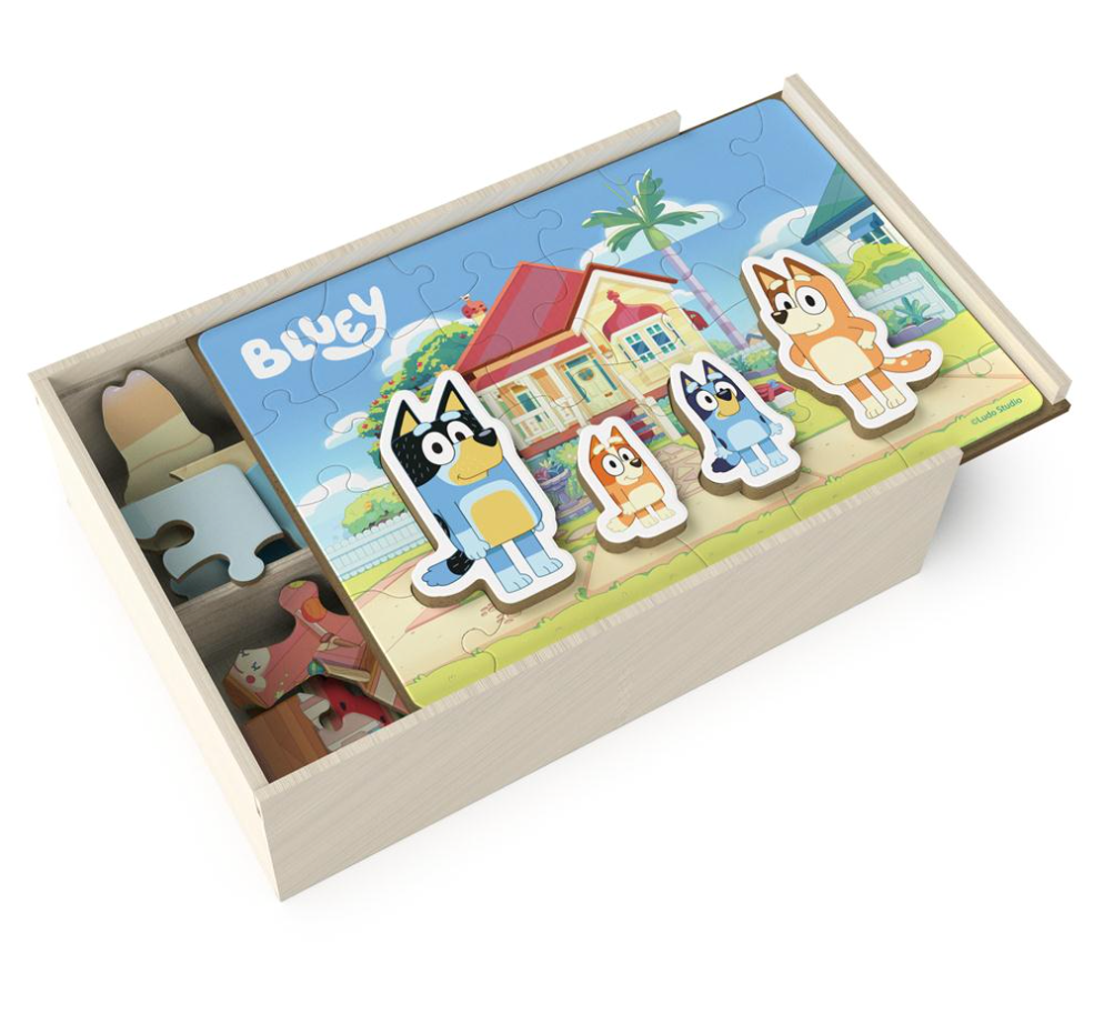 Bluey 4-Pack of Wooden Puzzles and Characters – Boujee Babies