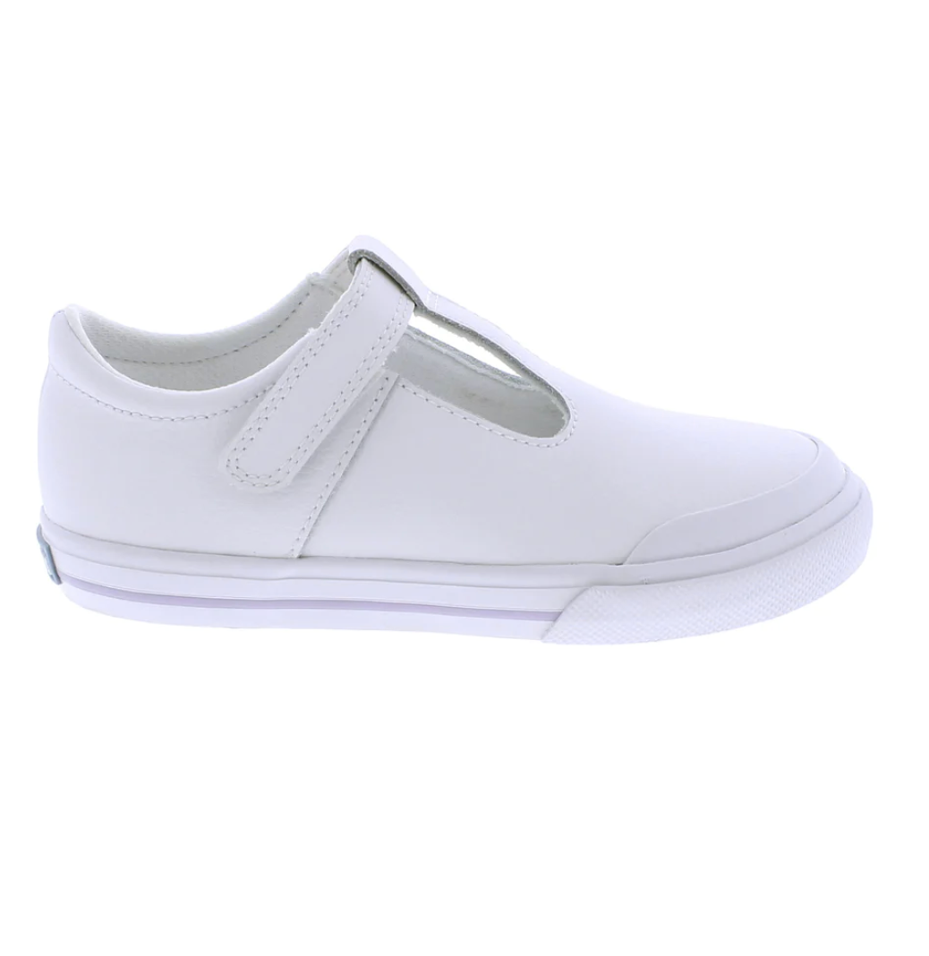 Drew White Leather Lavender T-Bar Mary Janes