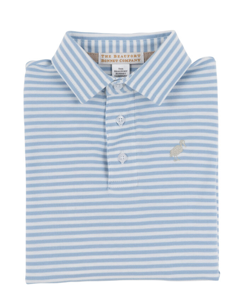 Long Sleeve Prim And Proper Polo  - Barrington Blue Stripe with Keeneland Khaki