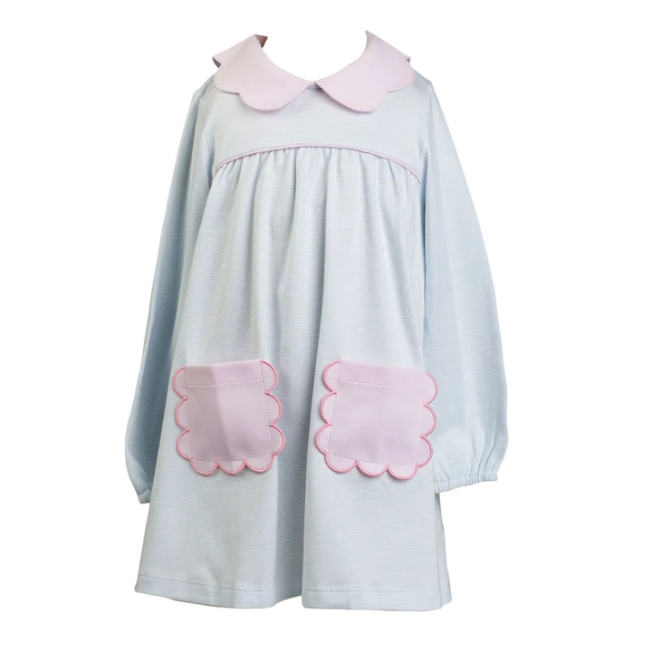 Long Sleeve Scallop Pocket Dress