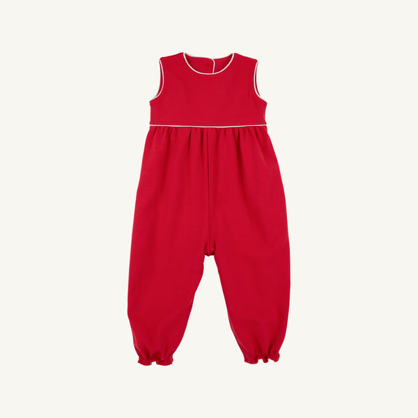 Sleeveless Rebecca Romper Richmond Red with Fair Street Floral Bow