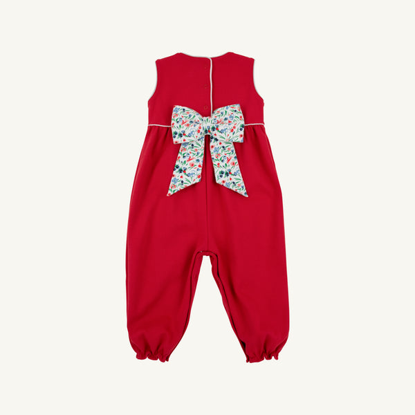 Sleeveless Rebecca Romper Richmond Red with Fair Street Floral Bow